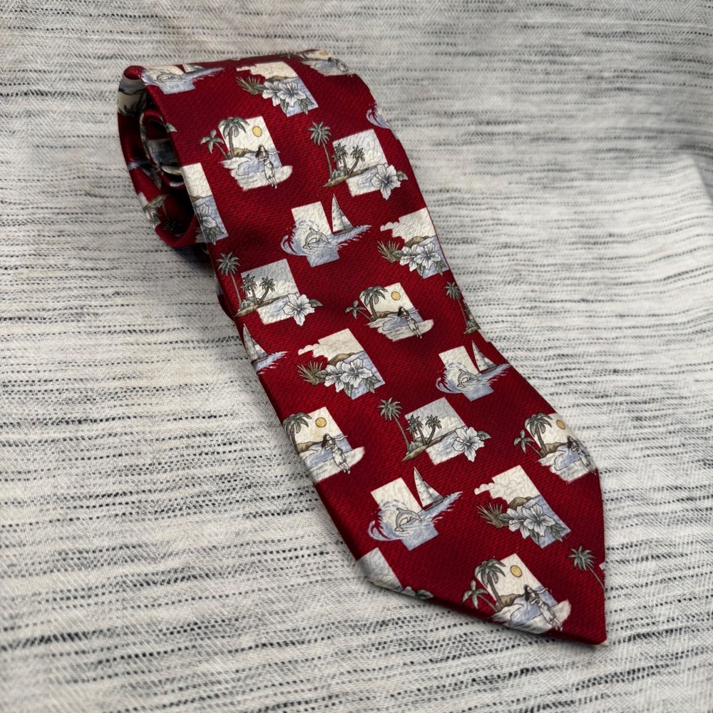 Stafford Red Silk Hawaiian Tie Extra Long Hula Dancers Tropical Vacation